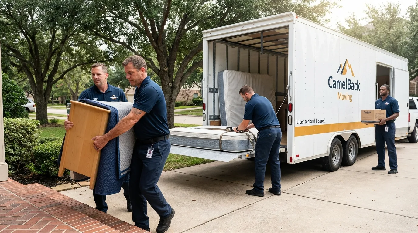 Crew loading residential truck for cross-state move from Liberty, MS