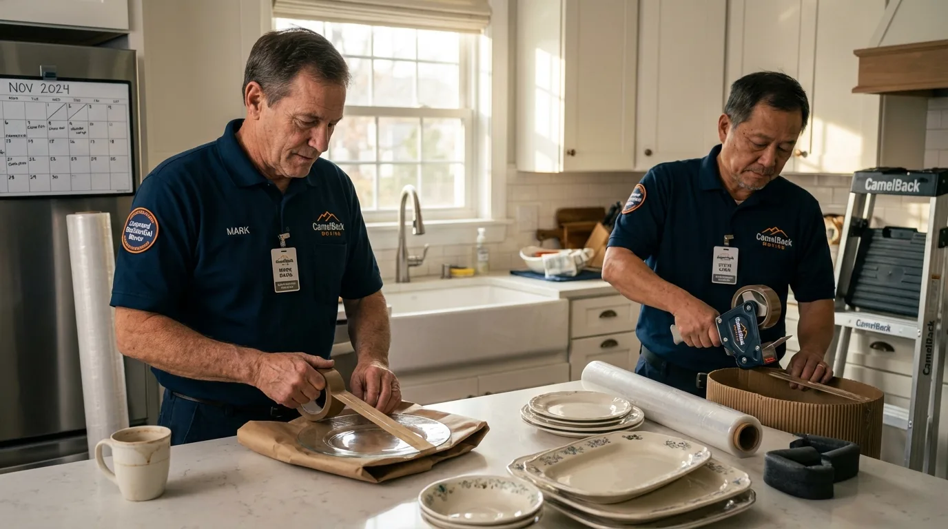 Professional crew packing kitchen dishware in Liberty, MS